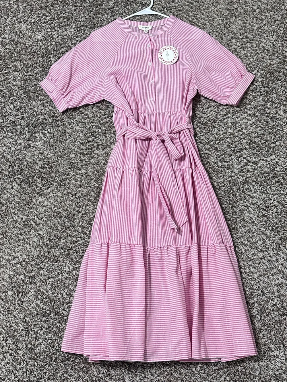 Umgee women’s new with tag Pink and White Striped Button Front Dress size medium